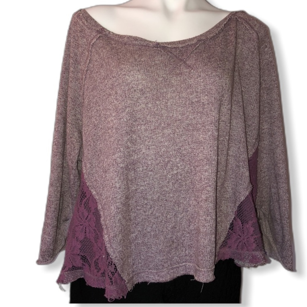 Free People Oversized Plum Sweatshirt w/ Lace-Sz M